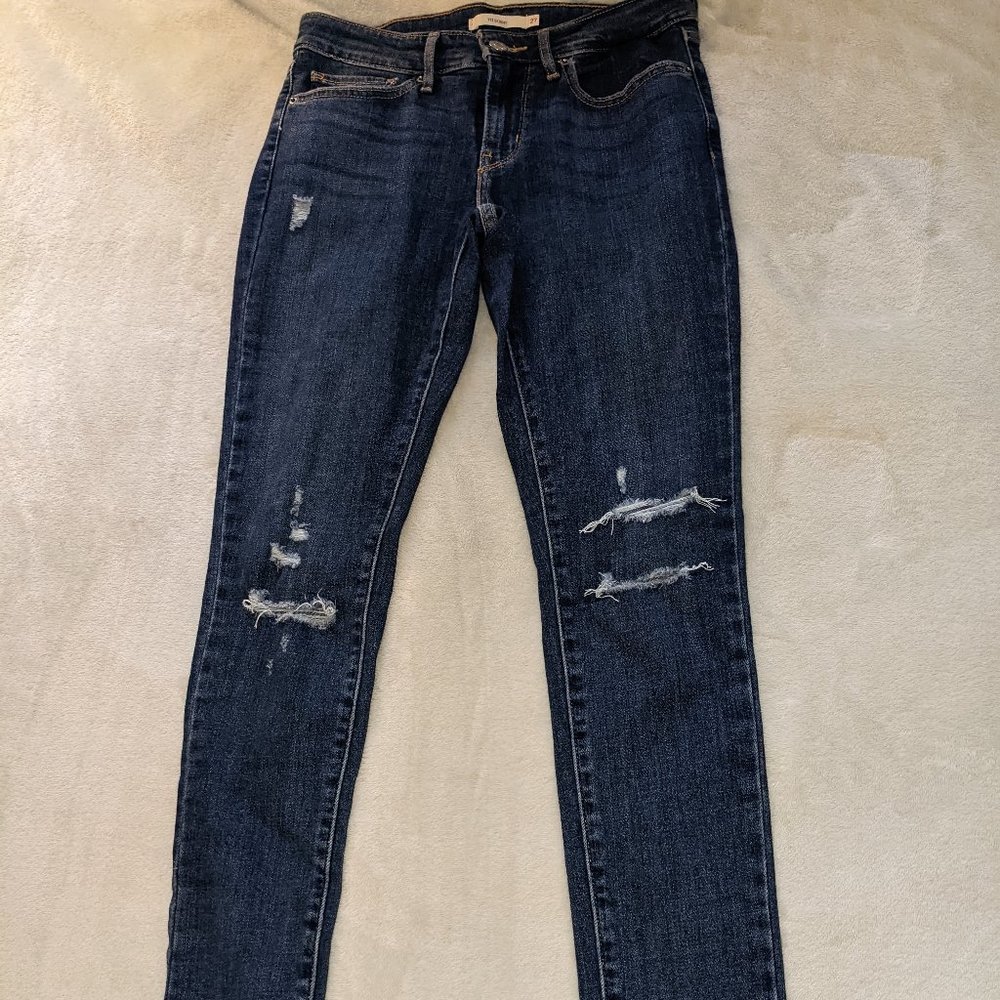LEVIS WOMEN'S JEANS Ripped Dark Blue 711 Skinny 27 Pants Levi Long Straight Leg
